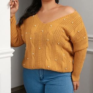 Yellow Pearl Sweater - SHEIN